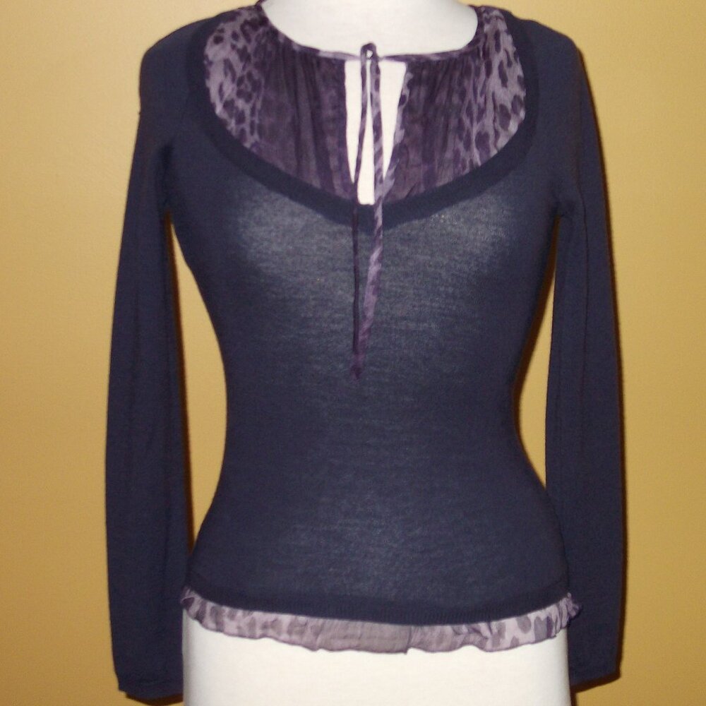 Moschino Cheap and Chic v-neck sweater purple with animal print sz 4 wool & silk